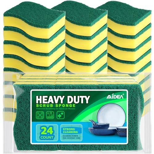 AIDEA Sponges Kitchen, 24 PK Heavy Duty Dish Sponges Kitchen, Scrub Sponges | Sponges for Cleaning Stink-Free, Reusable Cleaning Dish Scrubber Sponges for Home/ kitchen/ Restaurant/ Household Cleaning