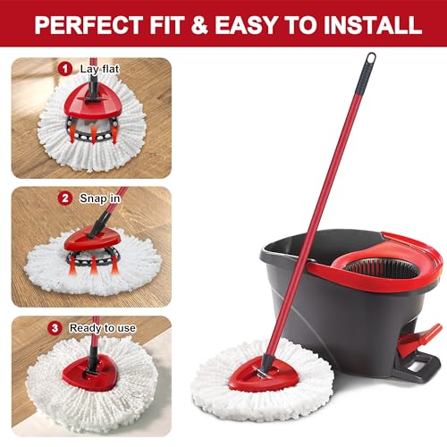 4 Pack Mop Heads Replacements for Easy Wring 1-Tank Spin System, Microfiber Spin Refills, Easy Cleaning Mop Repalce Head