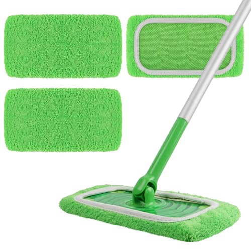 3-Pack Reusable Washable Chenille Mop Pads, Microfiber Dry Wet Refills | Compatible with Swiffer Sweeper, for Pet Hair Dust Floor Cleaning, Replacement Mopping Cloths (Mop Not Included)