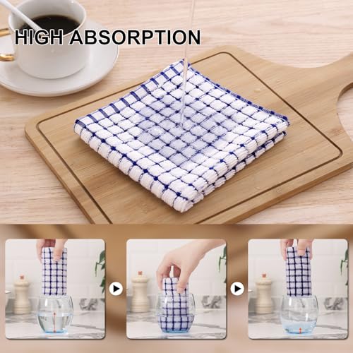 Kitinjoy Cotton 8 Pack Terry Kitchen Dish Cloths, Blue | 12 x 12 Inches Super Soft and Absorbent Dish Rags, Quick Drying Dish towels for Washing Dishes