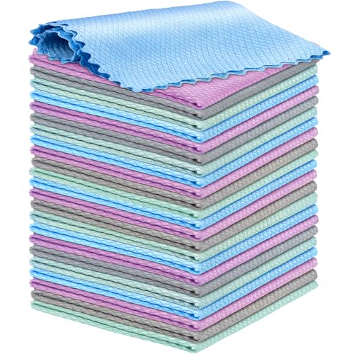 Niveaya 24 Pack Reusable Fish Scale Cloth, Microfiber Glass Cleaning Cloth | Quick Drying Polishing Cloth, Streak Free Lint Free Cleaning Rags for Glass Kitchen Window , Nano Magic Cleaning Towels