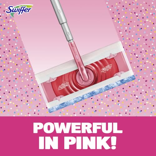 Swiffer Sweep and Mop Deluxe, Limited Edition Pink, 2-in-1 Floor Mopping and Sweeping Kit, Multi-Surface Kit for Floor Cleaning, Includes 1 Sweeper, 5 Heavy Duty Dry Cloths, 3 Heavy Duty Wet Cloths