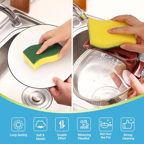 AIDEA Sponges Kitchen, 24 PK Heavy Duty Dish Sponges Kitchen, Scrub Sponges | Sponges for Cleaning Stink-Free, Reusable Cleaning Dish Scrubber Sponges for Home/ kitchen/ Restaurant/ Household Cleaning
