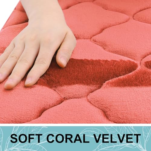 OLANLY Memory Foam Bath Mat Rug 24x16, Ultra Soft Bathroom Rugs, Coral | Thick Absorbent Carpet, Non-Slip Backing, Machine Washable, for Bathroom Floor, Tub, Shower and Home Decor Accessories
