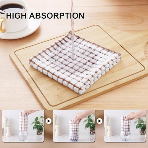 Kitinjoy Cotton 8 Pack Terry Kitchen Dish Cloths, Brown | 12 x 12 Inches Super Soft and Absorbent Dish Rags, Quick Drying Dish towels for Washing Dishes