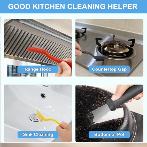 Dfacio 11Pcs Crevice Cleaning Brush Set,Multi-Purpose Cleaning Supplies | Hard Bristle Brush for Deep Cleaning Kitchen, Bathroom, Corner, Grout, Sink, Teapot, Bottle, Blender or Tight Spaces