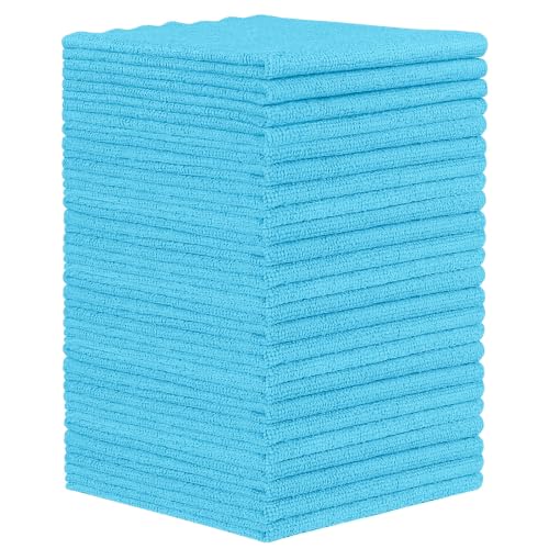 Orighty Microfiber Cleaning Cloth - 24 Pack, Blue Cleaning Rags 12x11 inch | Microfiber Towels for Cars, Highly Absorbent Household Cleaning Supplies, Reusable Lint Free Cloths for House, Kitchen