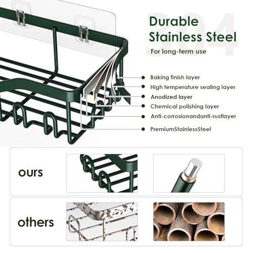 NESOMI Shower Caddy Adhesive Shower Organizer 7-Pack, Rustproof Stainless Steel Bathroom Shelves, Large Capacity No-Drill Rack Storage Accessories with Soap Dish Toothbrush Holder Hooks