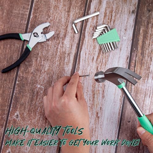 CARTMAN 39-Piece Household Tool Set, Green Hand Kit With Storage Case | Complete assortment for home repairs, DIY projects, furniture setup, crafting, and daily household fixes in toolbox.
