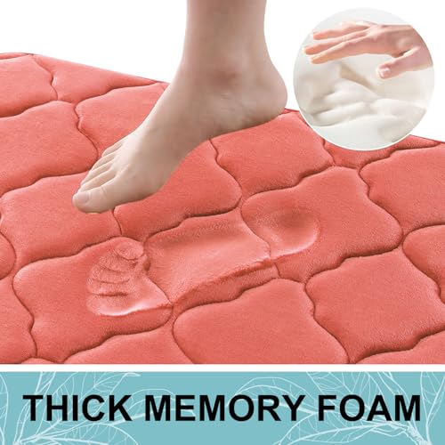 OLANLY Memory Foam Bath Mat Rug 24x16, Ultra Soft Bathroom Rugs, Coral | Thick Absorbent Carpet, Non-Slip Backing, Machine Washable, for Bathroom Floor, Tub, Shower and Home Decor Accessories
