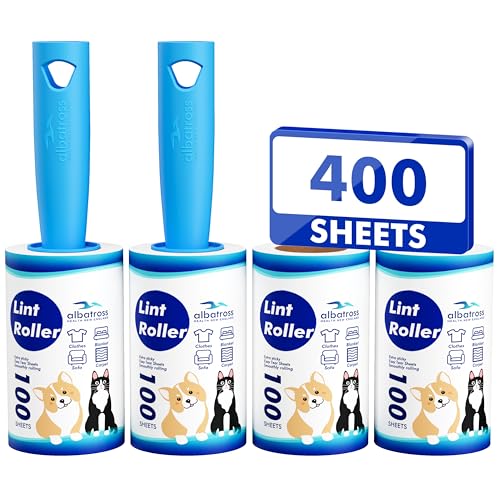 400 Sheets Lint Rollers for Pet Hair Extra Sticky, 2 Handles, 4 Rollers | Easy to Peel, Home Cleaning, Lint Remover for Clothes, Furniture, Couch, Car Seats, Designed for Pet Owners