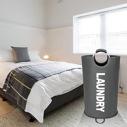 Maxsilan 90L Large Laundry Basket Bag, Collapsible Tall Hamper, Dark Grey | Freestanding tall laundry bag &amp; foldable washing basket. Large capacity clothes storage bin with durable sturdy handles