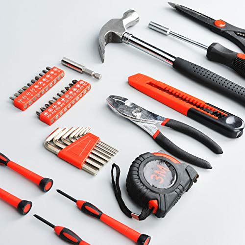 RVOGJP 39-Piece Household Tools Kit with Plastic Toolbox, Small Basic Home Tool Set for College Students &amp; Household Use