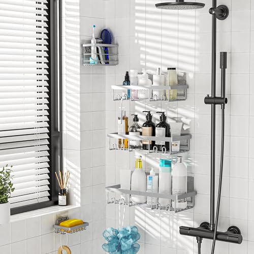 Moforoco Adhesive Shower Caddy Organizer Shelves Rack - 5 Pack Corner Bathroom Storage Organization, Home &amp; Kitchen Decor Inside RV Accessories, Hanging First Apartment Household Camper Essentials