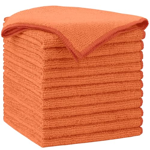 AIDEA Orange Microfiber Cleaning Cloth-12PK, Cleaning Rags 12"x12" Reusable | Microfiber Towel for Cars Lint Free, Absorbent Microfiber Rags, Reusable Shop Towels Dish Rags for Kitchen, Cleaning Supplies