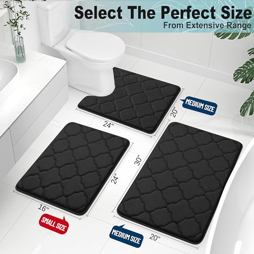 OLANLY Memory Foam Bath Mat Rug 24x16, Ultra Soft Bathroom Rugs, Black | Thick Absorbent Carpet, Non-Slip Backing, Machine Washable, for Bathroom Floor, Tub, Shower and Home Decor Accessories