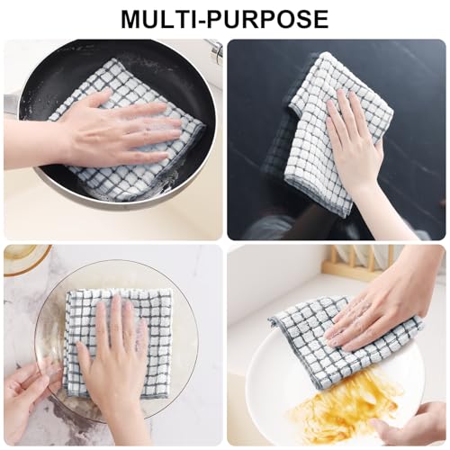 Kitinjoy Cotton 8 Pack Terry Kitchen Dish Cloths, Grey | 12 x 12 Inches Super Soft and Absorbent Dish Rags, Quick Drying Dish towels for Washing Dishes