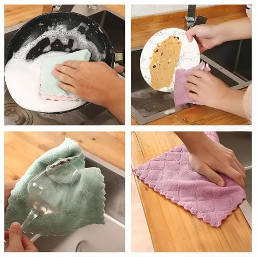 Reusable Microfiber Kitchen Cleaning Cloths – Super Absorbent, Quick-Drying Dish Towels for Kitchen Car Furniture Bowl Tea. 10.6" x 6.3" Coral Velvet Dishcloths Lint-Free Machine Washable 32 Pack Rags