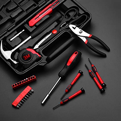 RVOGJP 39-Piece Household Tools Kit with Plastic Toolbox, Small Basic Home Tool Set for College Students &amp; Household Use