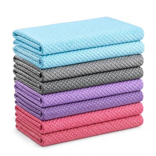 Niveaya Microfiber Glass Cleaning Cloth, Reusable Fish Scale Cloth 8 Pack | Streak Free Lint Free Cleaning Towels, Quick Drying Polishing Cloth for Window, Kitchen, Shower, Stainless Steel, Auto