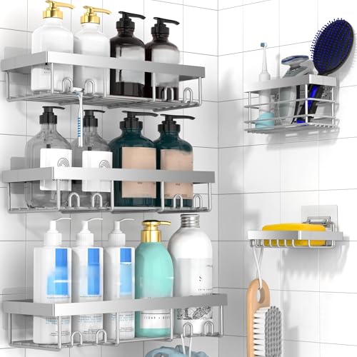 Moforoco Adhesive Shower Caddy Organizer Shelves Rack - 5 Pack Corner Bathroom Storage Organization, Home &amp; Kitchen Decor Inside RV Accessories, Hanging First Apartment Household Camper Essentials