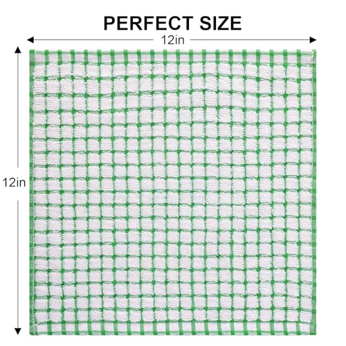 Kitinjoy Cotton 8 Pack Terry Kitchen Dish Cloths, Green | 12 x 12 Inches Super Soft and Absorbent Dish Rags, Quick Drying Dish towels for Washing Dishes