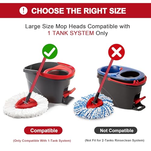 4 Pack Mop Heads Replacements for Easy Wring 1-Tank Spin System, Microfiber Spin Refills, Easy Cleaning Mop Repalce Head