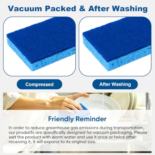 HOMEXCEL Sponges Kitchen 24 Pack, Non Scratch Scrub Dish Sponge for Dishes | Dual Sided Cleaning Sponges for Washing Dish &amp; Non-Stick Cookware, Blue Cellulose Sponge for Sink, Kitchen, Household