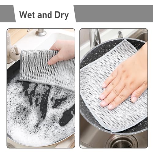 XANGNIER Non Scratch Wire Dishcloth,Wire Dishwashing Rags,8 * 8 in,8 Pcs | Multipurpose Steel Wool Cleaning Cloths,Multi Purpose Metal Mesh Miracle Cleaning Cloths for Kitchen,Dishes,Sink,wet &amp; dry