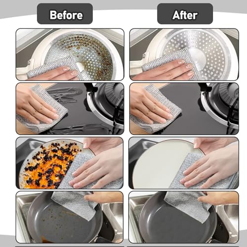 XANGNIER Non Scratch Wire Dishcloth,Wire Dishwashing Rags,8 * 8 in,8 Pcs | Multipurpose Steel Wool Cleaning Cloths,Multi Purpose Metal Mesh Miracle Cleaning Cloths for Kitchen,Dishes,Sink,wet &amp; dry