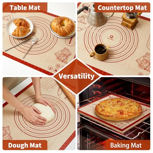 Non-slip Silicone Pastry Baking Mat 28''x 20'' Extra Large for Pastry Bread | Non-Stick Mat with Measurements, Counter Dough Rolling Oven Liner Fondant Pie Crust Sourdough Supplies Household Baking Gift