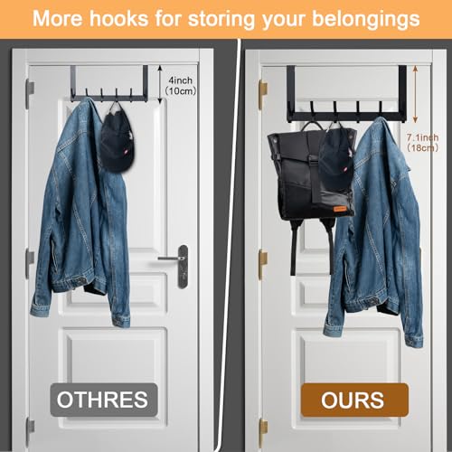 Over The Door Hooks,Door Hanger Hooks for Hanging (Black, Fit 1-3/4" Doors) | Sturdy Door Hanger,Towel Racks for Bathroom with 12 Coat Hook,Coat Rack,Large Over The Door for Bathroom,Bedroom,Kitchen