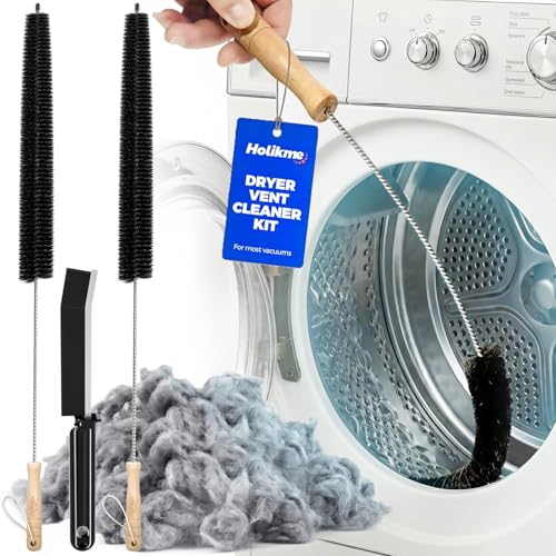 Holikme Dryer Vent Cleaner Kit, 3 Pcs Replacement Lint Brush for Vent Trap | Dryer Vent Cleaning Kit with Crevice Tool - Deep Lint Brush for Dryer Trap &amp; Filter, Flexible Nylon Bristles