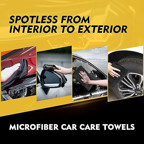 HOMEXCEL Black Microfiber Cleaning Cloth 6 Pack, 12.5 x 12.5 inch Microfiber Towels for Cars, Ultra Absorbent Car Washing Cloth, Lint Free Streak Free Cleaning Rags for Car, Kitchen, and Window