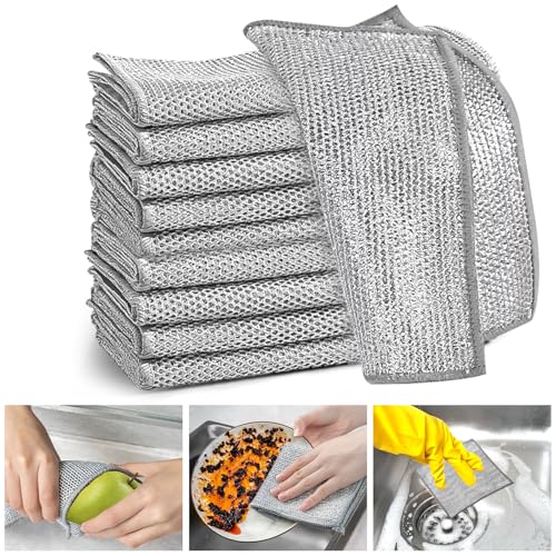 XANGNIER Non Scratch Wire Dishcloth,Wire Dishwashing Rags,8 * 8 in,8 Pcs | Multipurpose Steel Wool Cleaning Cloths,Multi Purpose Metal Mesh Miracle Cleaning Cloths for Kitchen,Dishes,Sink,wet &amp; dry