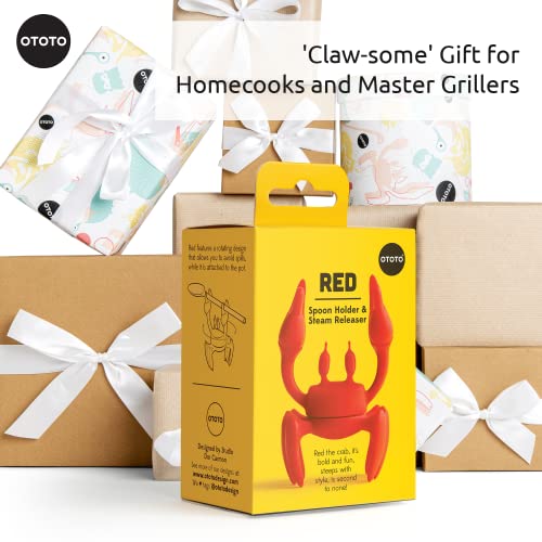 OTOTO 2 in 1 Silicone Spoon Rest &amp; Steam Releaser - Large Spoon Holder for Stove Top - Unique and Useful Gift for Cooking - Heat Resistant Utensil Rest, Kitchen Gadgets, Red Gift (Red the Crab)