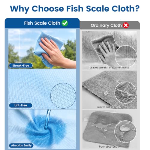 Niveaya 24 Pack Reusable Fish Scale Cloth, Microfiber Glass Cleaning Cloth | Quick Drying Polishing Cloth, Streak Free Lint Free Cleaning Rags for Glass Kitchen Window , Nano Magic Cleaning Towels