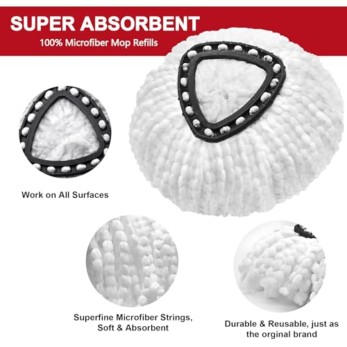 4 Pack Mop Heads Replacements for Easy Wring 1-Tank Spin System, Microfiber Spin Refills, Easy Cleaning Mop Repalce Head