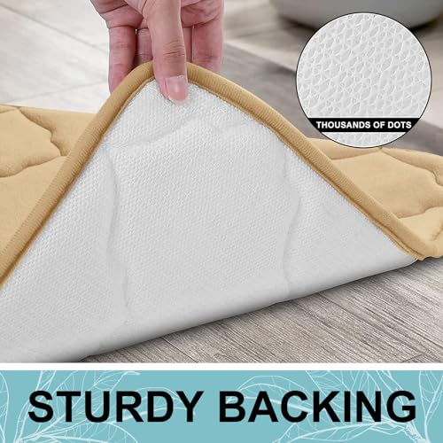 OLANLY Memory Foam Bath Mat Rug 24x16, Ultra Soft and Absorbent Bathroom Rugs, Non-Slip, Comfortable, Machine Washable Bath Carpet for Bathroom Floor, Tub, Shower and Home Decor Accessories, Beige