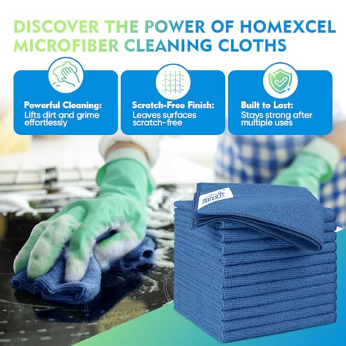 HOMEXCEL Lake Green Microfiber Cleaning Cloth 12 Pack 12.5 x 12.5 inch Microfiber Towels for Cars Ultra Absorbent Car Washing Cloth Lint Free Streak Free Cleaning Rags for Car, Kitchen Window