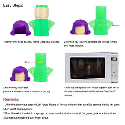 Aivwis Angry Mama Microwave Cleaner, Vinegar and Water Steam Tool (Green) | Reusable PP steam tool loosens dried splatters with vinegar and water, helping make routine microwave wipe-downs easier