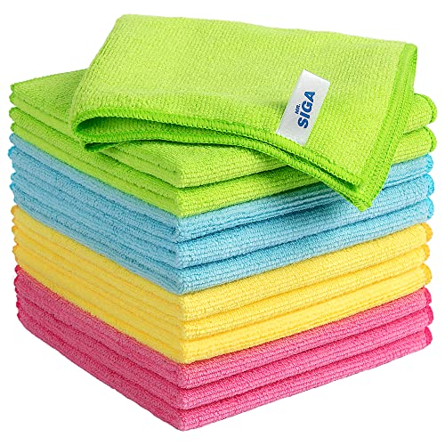 MR.SIGA Microfiber Cleaning Cloths, Streak Free Microfiber Towels, 12 Pack | Ultra absorbent and high density, reusable cleaning towels for kitchen, car, glass and household surfaces, color coded cloths