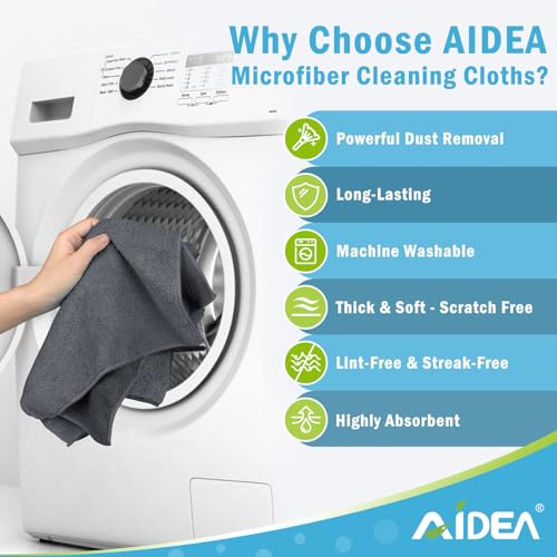 AIDEA Gray Microfiber Cleaning Cloth-12PK, Cleaning Rags 12"x 12" Absorbent | Microfiber Towels for Cars Lint Free, Reusable Microfiber Towels, Kitchen Towel Dusting Cloth, Dish Rags, Bulk Cleaning Towel