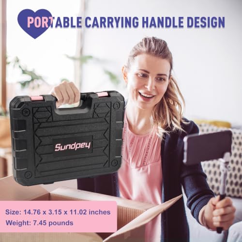 Sundpey 148 Pcs Portable Basic Hand Repair Home Tool Kit Set with Case Pink | with Ratchet Screwdriver &amp; Adjustable Wrench &amp; Water Pump Pliers, Women Tool Set for Household House Garage Apartment Dorm
