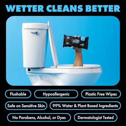 DUDE Wipes Unscented Adult Flushable Wet Wipes, Sensitive Skin, 48 Count | 99% water, extra large flushable butt wipes. Fragrance free, hypoallergenic, vitamin E and aloe. Septic safe. 1 pack of 48.