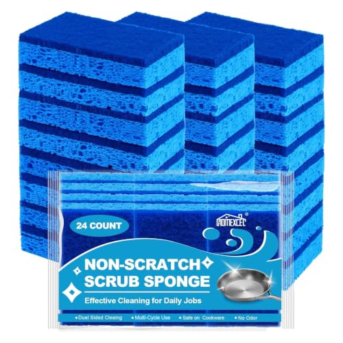 HOMEXCEL Sponges Kitchen 24 Pack, Non Scratch Scrub Dish Sponge for Dishes | Dual Sided Cleaning Sponges for Washing Dish &amp; Non-Stick Cookware, Blue Cellulose Sponge for Sink, Kitchen, Household