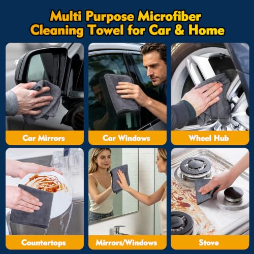 HOMEXCEL Microfiber Cleaning Cloth 12 Pack, 12.5 x 12.5 inch Microfiber Towels for Cars, Ultra Absorbent Washing Cloth, Lint Free Streak Free Cleaning Rags for Car, Kitchen, and Window (Grey)