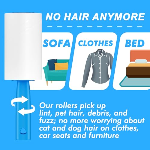 400 Sheets Lint Rollers for Pet Hair Extra Sticky, 2 Handles, 4 Rollers | Easy to Peel, Home Cleaning, Lint Remover for Clothes, Furniture, Couch, Car Seats, Designed for Pet Owners