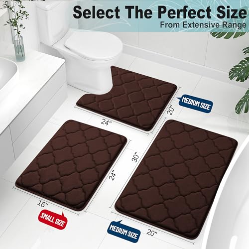 OLANLY Memory Foam Bath Mat Rug 24x16, Ultra Soft Bathroom Rugs, Brown | Thick Absorbent Carpet, Non-Slip Backing, Machine Washable, for Bathroom Floor, Tub, Shower and Home Decor Accessories