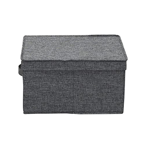 Household Essentials Large Storage Box with Lid in Breathable Canvas and Convenient Handle, Graphite Grey, Set of 2